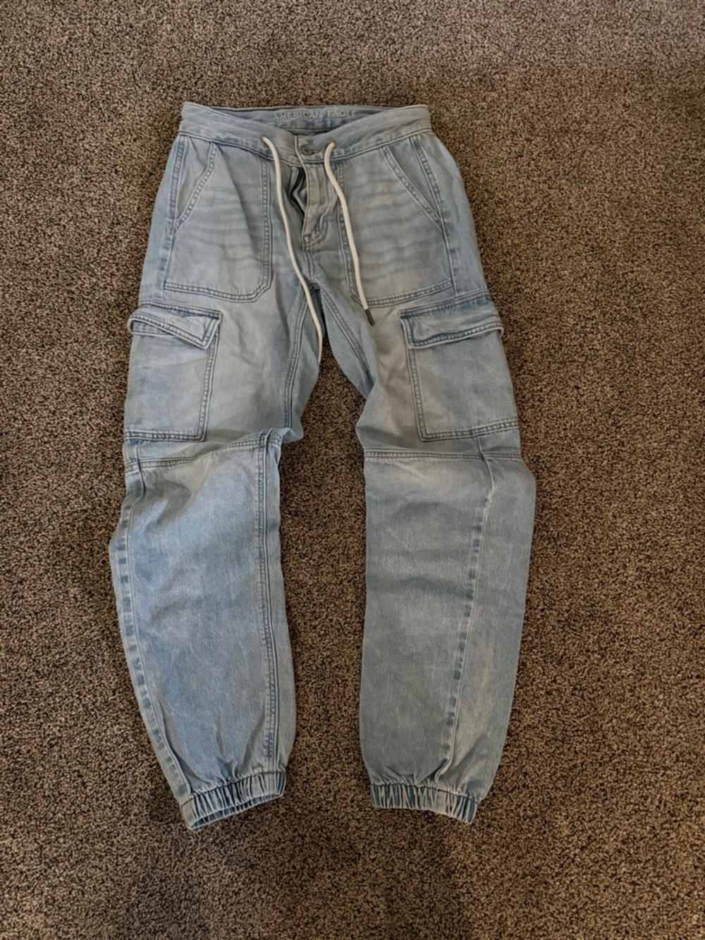 American Eagle Light Blue Denim Cargo Joggers